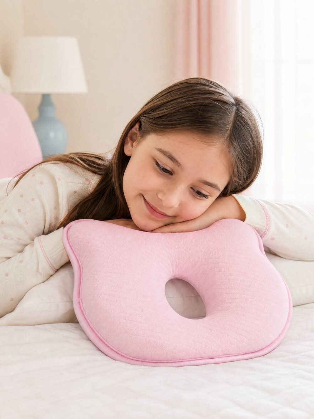 Soft and Breathable Baby Pillow with Memory Foam and Bear Design (Pink)